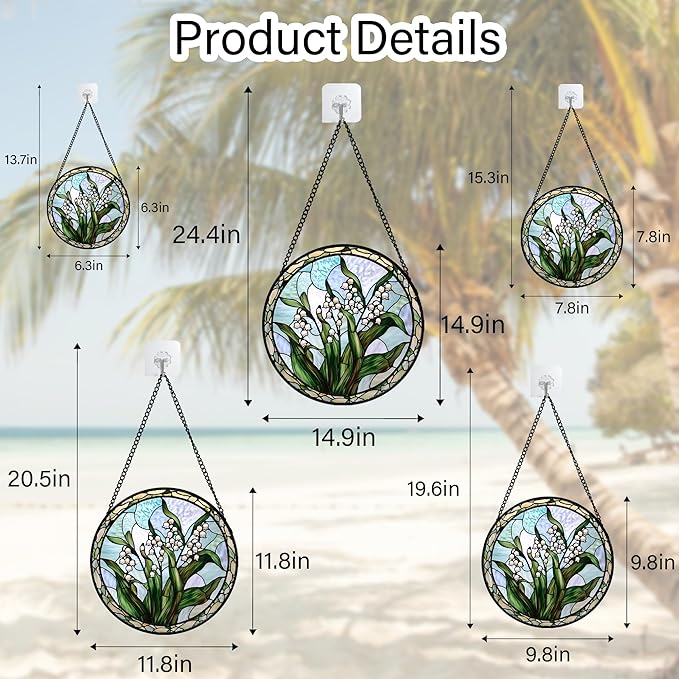 AMDERVEN Stained Glass Window Hanging, White Green Lily of The Walley Flowers Sun Catcher for Door Home Decor Plants Suncatcher Christmas Mother's Day Birthday Gifts for Women Men Mom Nana 7.8 in