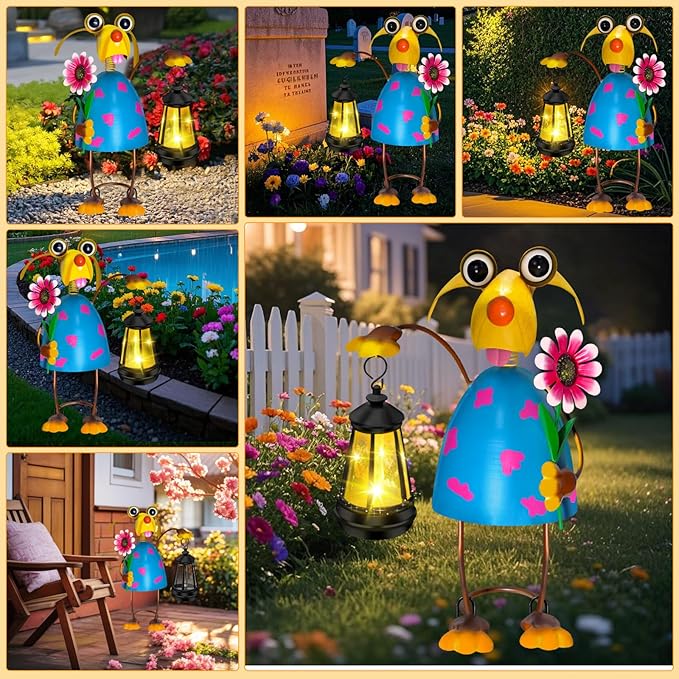Solar Garden Lights Dog Statue with Solar Lantern Lights,13.38 inch Garden Lawn Decoration,Birthday Gifts for Women Grandma,Gardening Gifts Decorative Stakes for Yard,Patio,Porch, Christmas