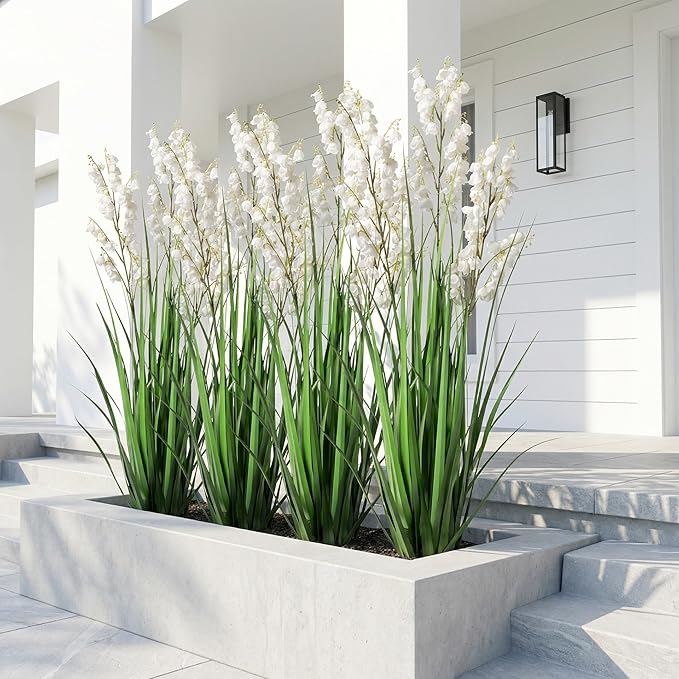 Ttranewsoo Artificial Tall Grass Plants with Pots 36" 1 Pack Lily of The Valley Artificial Grass Home Interior Decorating and Outdoor Garden Decorations(White)
