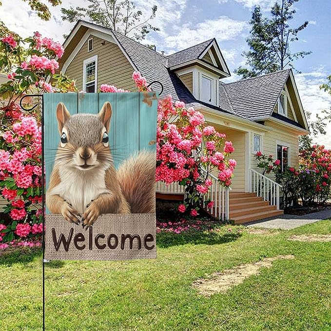Squirrel Garden Flag Vertical Double Sided Outdoor Yard Flags 12.5x18 Inch Burlap Banners for House Lawn