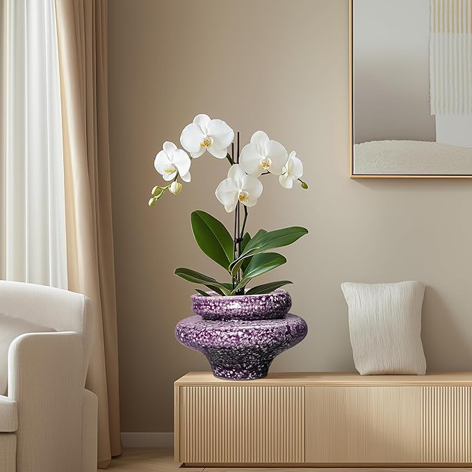 Teagas Ceramic Planters - 11 Inch Ceramic Pots for Plants with Drainage Hole, Decorative Planters for Indoor Outdoor, Unique Flower Pots, Garden Office House Decor, Gifts for Plants Lover, Purple
