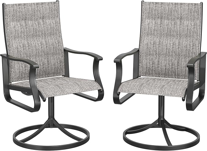 Patio Swivel Chairs Set of 2, Outdoor Dining Chairs with High Back, 360° Swivel Rocker Chair in All-Weather Padded Textilene & Metal Frame for Garden, Porch, Backyard, Balcony(Padded Grey)