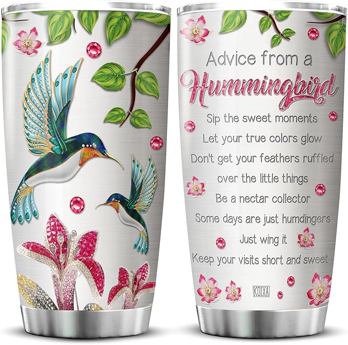 KOIXA Hummingbird Coffee Tumbler Birthday Gifts For Women Teens Friends Adults Animal Lovers Travel Mug With Lid Insulated Cup Cold Steel Tumblers Inspirational Quotes Jewelry Styles
