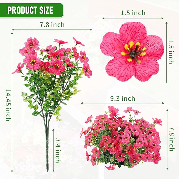 Artificial Flowers Outdoor, Faux Silk Flowers Plastic Plants for Outdoors Indoor Outside Front Porch Hanging Planter Window Box Garden Home Decoration, 14 Pack (Mix)