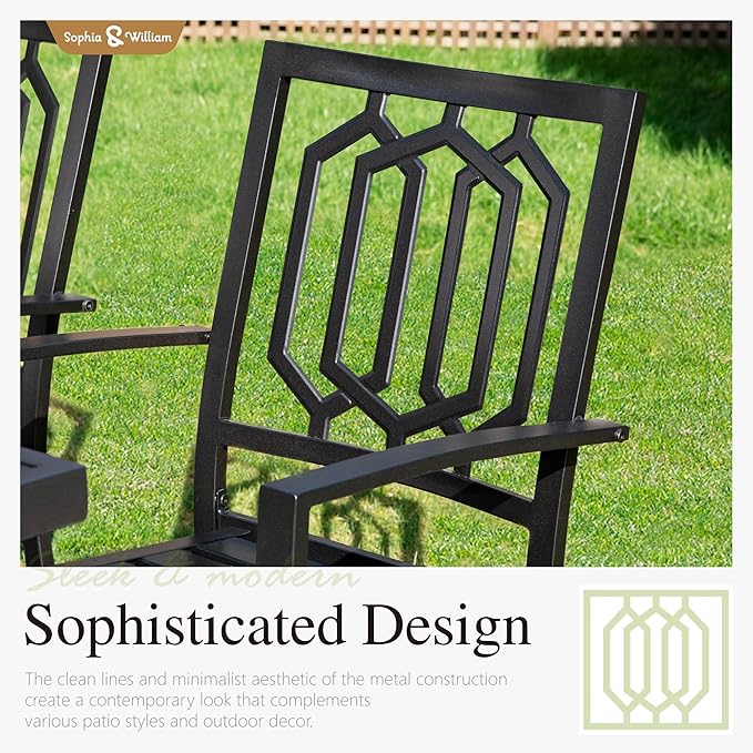 Sophia & William Patio Table and Chairs Set, Outdoor Dining Set for 8, 9 Piece Metal Patio Furniture, 82.7" Black Rectangular Table(Geometry)