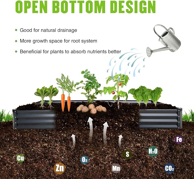 GrowHaus 8x4x1FT Galvanized Raised Garden Bed, Planter Boxes Outdoor Large Metal Garden Beds for Planting Vegetables Flowers Herbs Rectangle Dark Gray