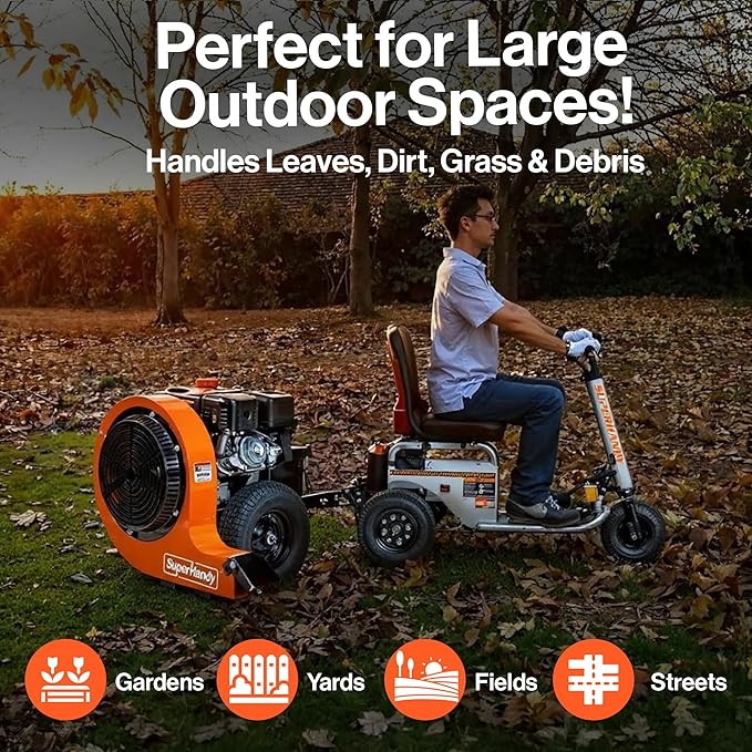 SuperHandy Tow-Behind Leaf Blower – 15HP Electric Start Gas Engine, 3000 CFM, 207 MPH Air Speed, Adjustable Airflow, Metal Impeller, Clevis Pin Hitch