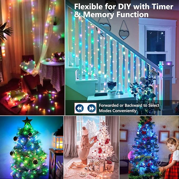 BrizLabs Pastel Fairy String Lights - 2 Pack 66ft 200 LED Color Changing Fairy Lights with Remote, Plug-in RGB Christmas Twinkle Light Rainbow Firefly Starry Light for Xmas Tree Halloween Easter