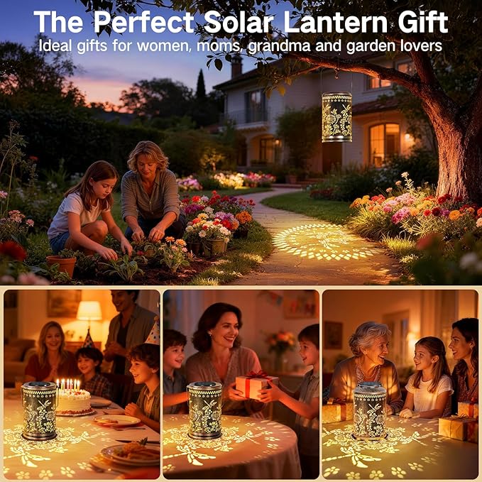 OUTONLIFE Dragonfly Solar Lanterns Outdoor Waterproof, Metal Hanging Solar Lights for Outside Garden, Yard, Patio, Backyard, Porch Decor, Birthday Gifts for Women Mom Grandma