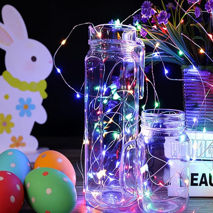 LAMPHOME 20 Pack Easter Lights Battery Operated, Pastel Fairy String Light, 7ft 20 LED Mini Light Firefly for Mason Jars DIY Crafts Wedding Party Centerpiece Table for Spring Bedroom Easter Decor
