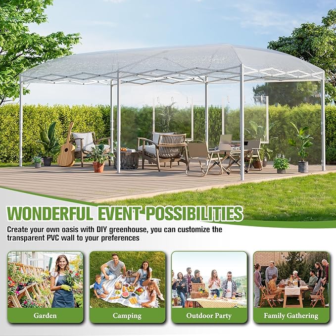 AMERLIFE 19.2×10×8.5 FT Pop-up Greenhouses for Outdoors Indoor with Adjustable Strong Frame, Movable Walk in Greenhouse with 2 Roll-up Zipper Doors, Windows and PE Cover, White