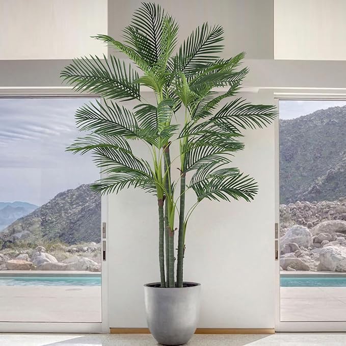 Artificial Palm Tree 8FT(96in) Tall Faux Tree with Large Trunks and 32 Realistic Leaves, Fake Tropical Floor Potted Artificial Plants for Home Office Living Room Indoor Decor (8feet,1Pack)