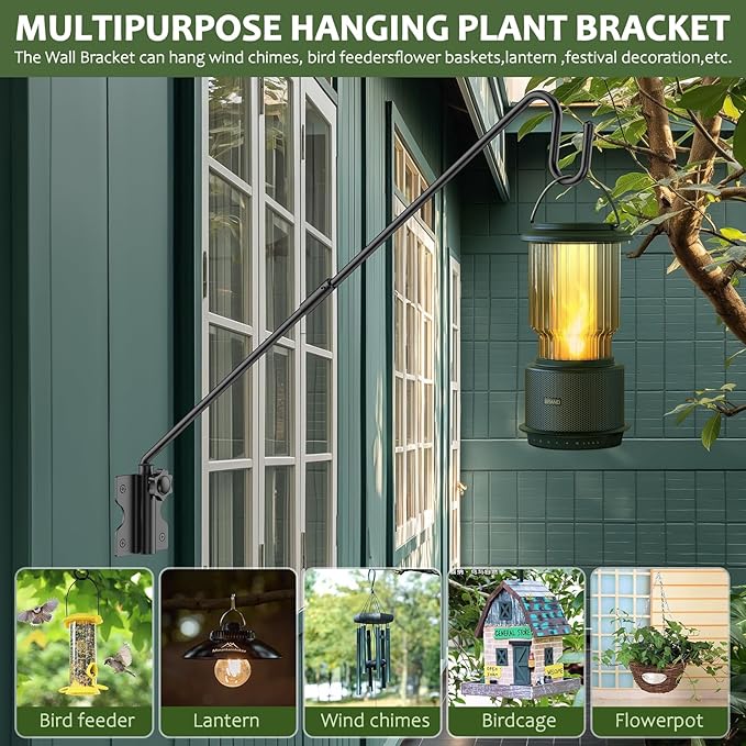 HOBITSTARX Wall Mount Heavy Duty Deck Hook-28 Inch Extended Reach Plant Hangers Outdoor -Bird Feeder Hanger for Deck Railing-Fence Plant Bracket Hooks for Hanging Hummingbird Feeders,Lanterns, More