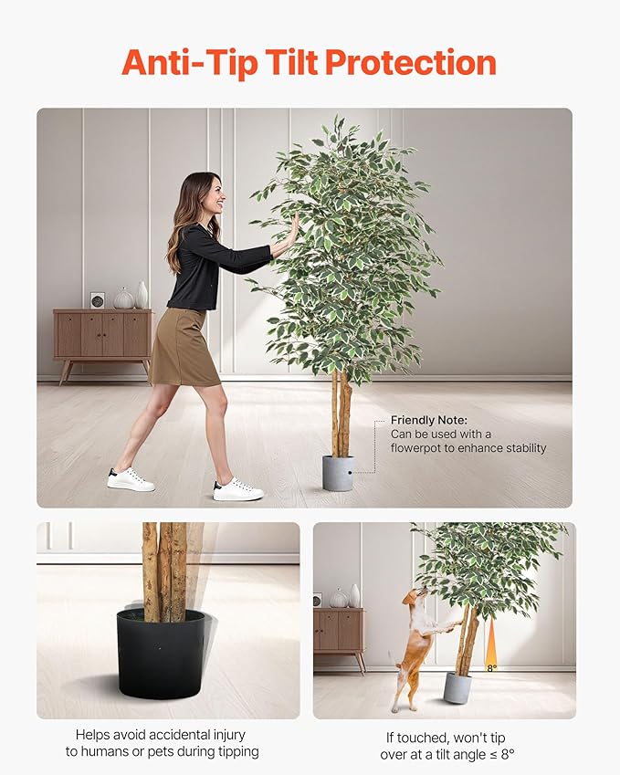 VEVOR 6FT Artificial Ficus Tree with Black Pot, Tall Faux Ficus Plant with Natural Wood Trunk and Realistic Green Leaves, Indoor Fake Silk Tree for Home, Office, Living Room, or Corner Décor