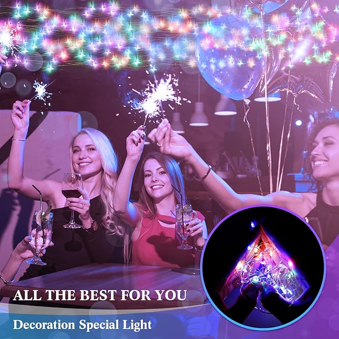 Tuanse 49 Pack LED Fairy Lights Colored Battery Operated String 3 Speed Modes 7 ft 20 LED Starry Wedding Decoration Waterproof Wire Twinkle Light for DIY Jar Bedroom Party Supplies (Rainbow Color)