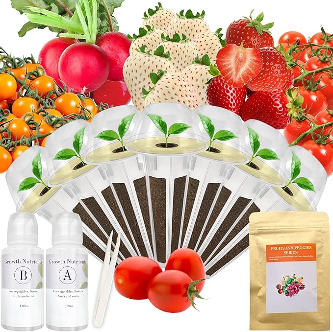 Red Strawberry and Pineberry Seed Pod Kit for AeroGarden, idoo, Ahopegarden with Red Strawberry, Radish, Pineberry, Red Heirloom/Golden Harvest Cherry Tomato - Compatible with All Hydroponics (7-Pod)