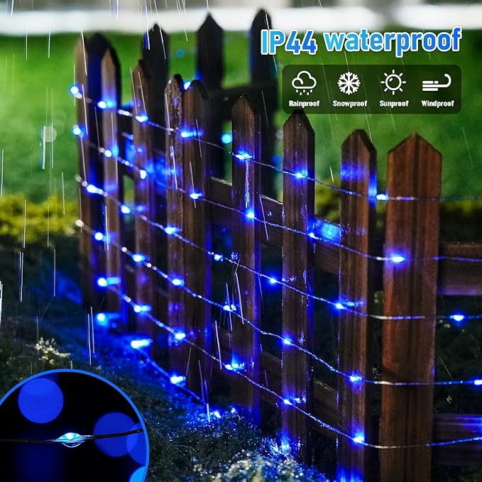 JMEXSUSS 200 LED Blue Fairy Lights Plug in, 66 ft Christmas Tree Lights Outdoor Waterproof with 8 Modes, Christmas Twinkle Lights for Bedroom Christmas Tree Decor