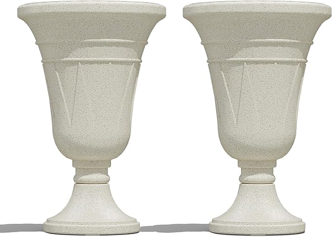 seethmi 23" Tall Planters for Outdoor Plants Set of 2, Planter with Drainage Holes and Trophy Design, Large Outdoor Planters for Porch, Garden, Beige