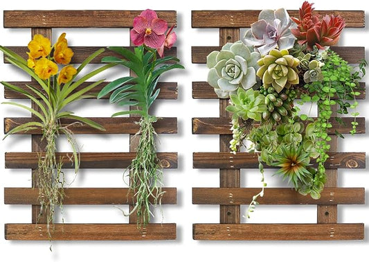 2 Pcs Wall Planters - 11.4"W X 15.7"H Wooden Wall Planters for Indoor Outdoor Plants,Hanging Wood Wall Trellis,Wall Mounted Plant Holder for Orchids,Succulent,Air Plants,Hanging Pots Display