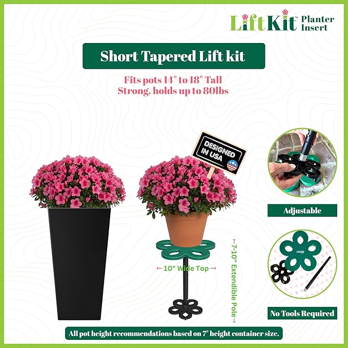 Lift Kit Planter Insert Short Tapered Plant Riser Fill Bottom of Tall Flower Pots and Large Plant Containers | Indoor and Outdoor (7-10” Rise, 6" Base, 10" Top)