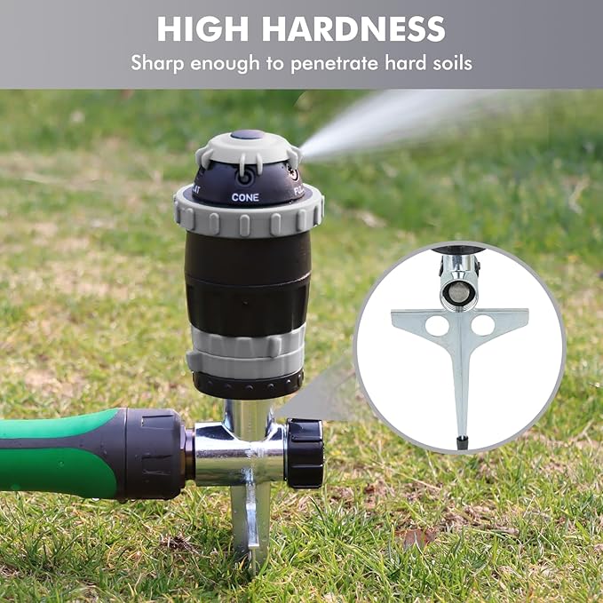 [2 Pack] RESTMO Gear Drive Sprinkler with Metal Spike Base, 5-Pattern Heavy Duty Gardening Watering System, Multi-Adjustable Lawn Sprinkle for Garden Plant, Flower Bed and Large Yard Area, Gray