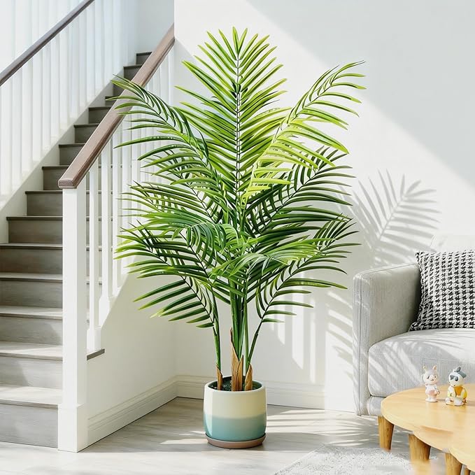 Artificial Palm Tree Indoor 4ft, Large Fake Tropical Areca Palm Tree with 13 Trunks, Faux Dypsis Lutescens Floor Plant in Pot for Indoor Outdoor Home Office Decor & Housewarming Gift
