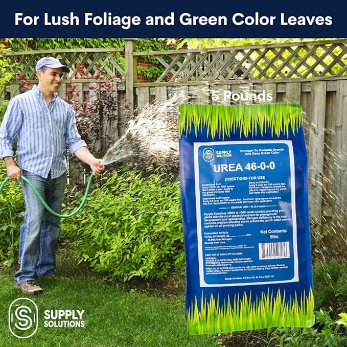 Supply Solutions Urea 46-0-0 Nitrogen Fertilizer to Stimulate Lush Growth and Deep Green Color - Plant Food Plant Fertilizer for Plants Lawn Garden - Bloom Booster for Flowers, Fruits (5lbs)
