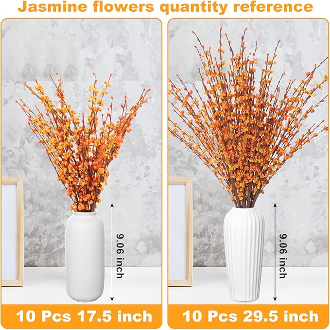 10 Pcs Long Stem Artificial Jasmine Flowers Burnt Orange Jasmine Fall Floral Stems for Wedding Bouquets Dried Autumn Orange Fake Flowers for Vases Home Parties Decor