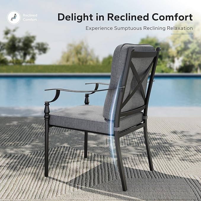 MFSTUDIO Outdoor Patio Dining Chairs Set of 2, Heavy-Duty Patio Chairs with Cushions, Wrought Iron Deck Chairs for Outside, Backyard, Garden