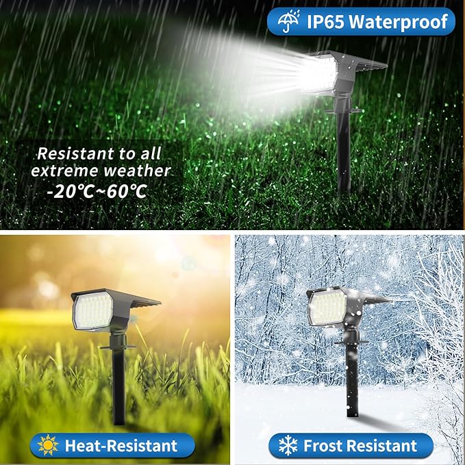 WENATY Solar Spot Lights Outdoor Waterproof IP65, 2 Pack Landscape Spotlights with 46 LEDs, 3 Modes Auto On/Off Solar Powered Flood Lights for Outside Pathway, Yard, Garden, Walkway (Cool White)
