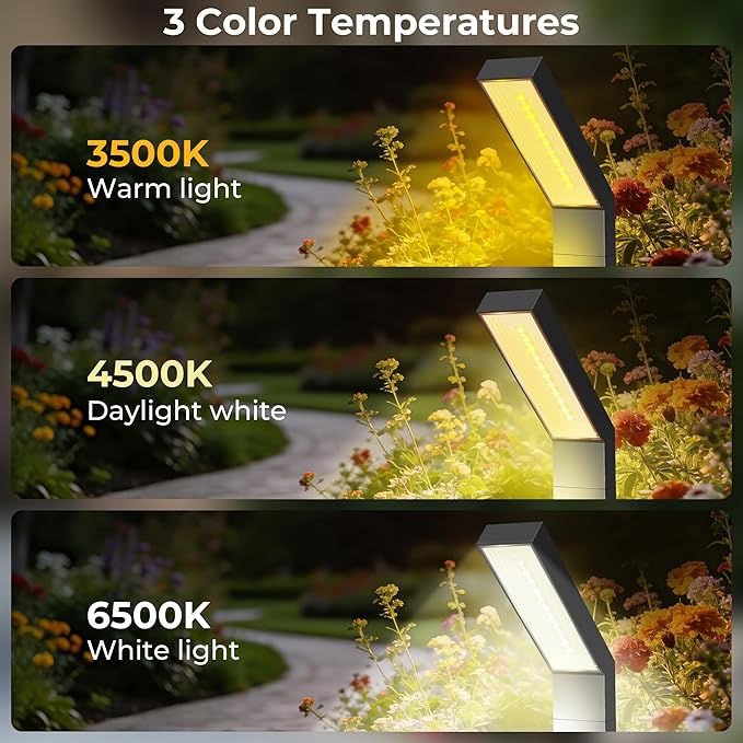 DWELLCOZY Solar Pathway Lights Outdoor 6Pack, 3 Color in 1 Auto On/Off Walkway Lights, 2 Heights, 12H Lasting, IP65 Waterproof Solar Powered Landscape Lighting for Garden, Yard, Driveway.