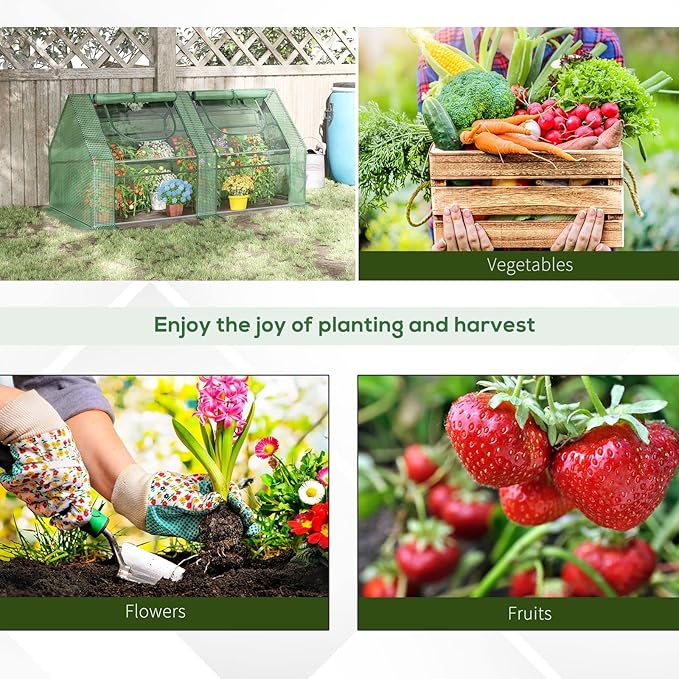 Outsunny 6' x 3' x 3' Portable Greenhouse, Garden Green House with 2 PE/Plastic Covers, Steel Frame and 2 Roll Up Windows, Green