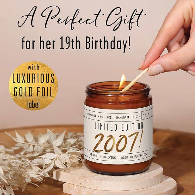 19th Birthday Gifts for Girls - 'Limited Edition 2007' Soy Candle, w/Sparkling Berries & Fruit I 19 Gifts for Women I 19th Birthday Gift for Her Ideas I 9oz Reusable Jar, 50Hr Burn, Made in USA