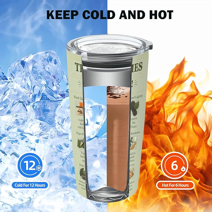SNUGLYZEN Hiking Tumbler 20oz Stainless Steel Travel Mug – Mountain Hiker Art, Trail Poster Style, Camping & Outdoor Adventure Gift for Men & Women