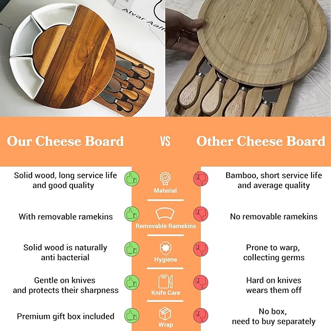 Personalized Cheese Board, 13'' Custom Charcuterie Board Gift, Acacia Wood Boards with Knives for Serving - Gifts for Housewarming New Home, Wedding, Anniversary, Christmas, Couples, Birthday