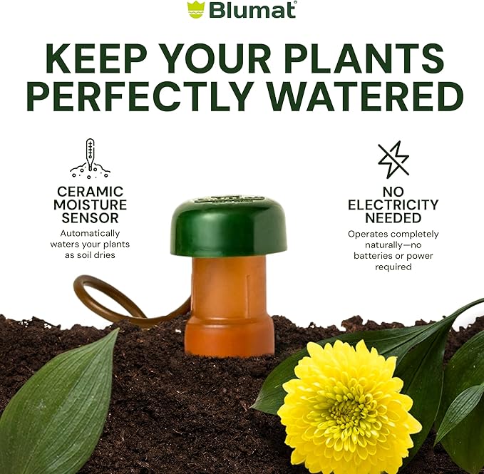 Blumat Classic Self-Watering Stakes - Automatic Drip Irrigation System for Indoor Plant Watering & Outdoor - Water Drip Solution for Potted Plants - Slow Release Stakes, 9 Pack, w Adapter