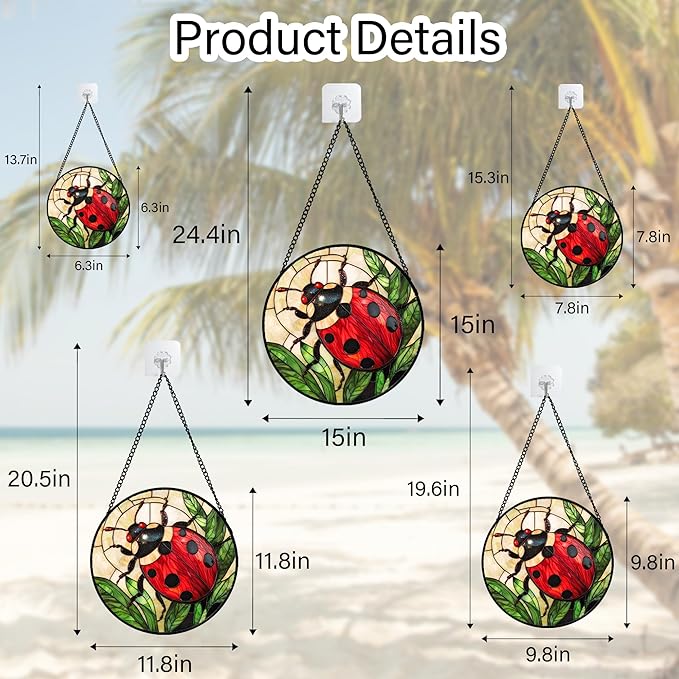 AMDERVEN Stained Glass Window Hanging - Red Seven-Spotted Ladybug Sun Catcher for Door Home Decor Insect Suncatcher Christmas Mother's Day Birthday Gifts for Women Men Mom Nana 6.3 in