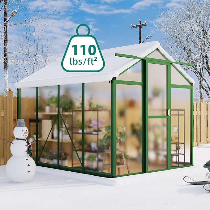 6x8 ft Greenhouse, Aluminum Frame & Polycarbonate Panel Greenhouse for Outdoors, Green House with Adjustable Roof Vent & Lockable Door, Durable Walk-in Green Houses for Backyard, Patio, Lawn