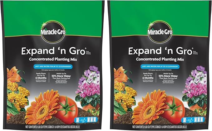 Miracle-Gro Planting Mix, .33 cu. ft., 2-Pack | Concentrated | Expands to 1 cu. ft. | For Containers | For In-Ground Use