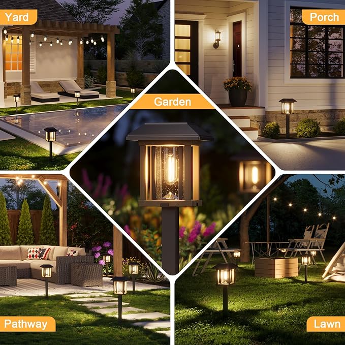 XMCOSY+ Solar Pathway Lights Outdoor Waterproof IP65 - Dual-Tone 25 LM LED Solar Garden Lights for Yard (Two-Tone Bronze & Wood Color, 2 Packs, Warm White)