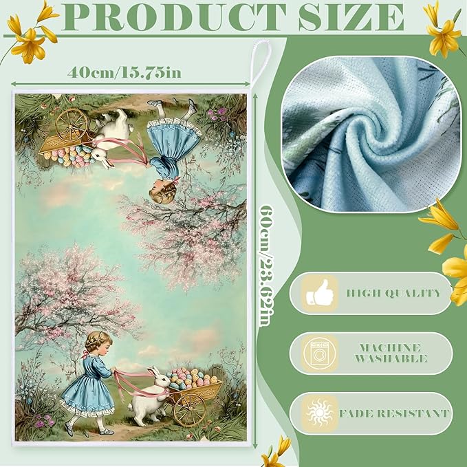 Bencailor 16 Pcs Spring Easter Kitchen Towels Bulk Bunny Chicken Dish Hand Towels Ultrafine Fiber Absorbent Vintage Rustic Tea Cloths for Spring Easter Kitchen Bathroom Decor Gifts, 16 x 24 Inch