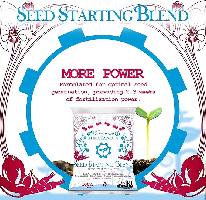 Organic Mechanics Seed Starting Potting Soil Blend, 8 qt – Provides Optimal Seed Germination with Coconut Coir, Aged Pine Bark, Rice Hulls, and Worm Castings – Peat-Free & Eco-Friendly