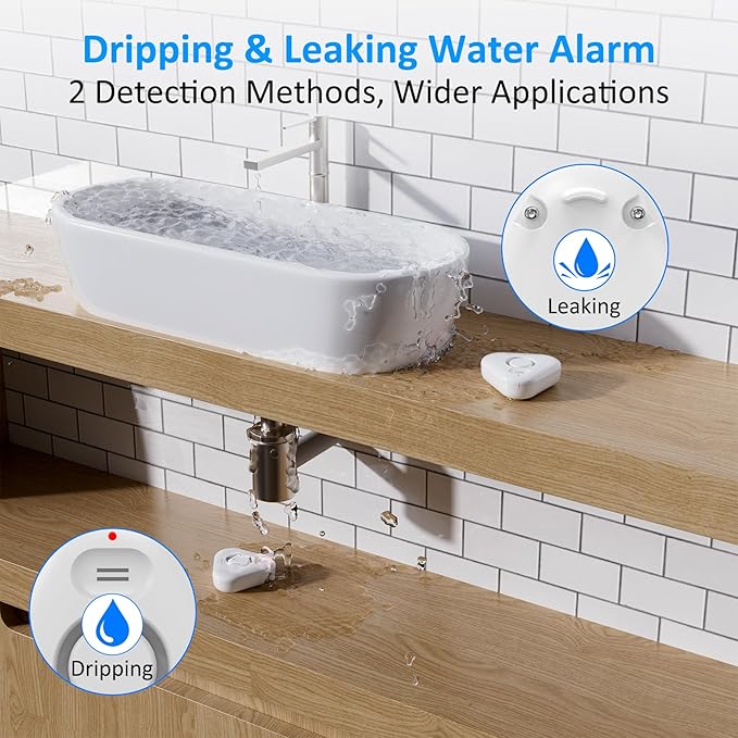 Stechro Water Leak Detector, 120dB Water Sensor Alarm, Water Leakage Detection Device for Home Pipe/Drain/Sink/Faucet Drip, Floor Flooding in Basement/Bathroom/Kitchen/Toilet/Laundry Room
