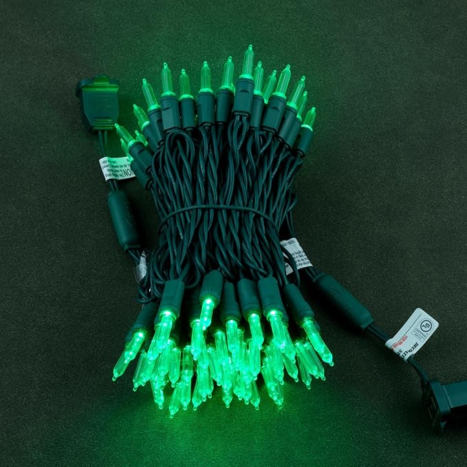YULETIME 100 Green One-Piece T5 LED Christmas Lights, 33 ft High Waterproof UL Certified Green Wire String Lights (Green)