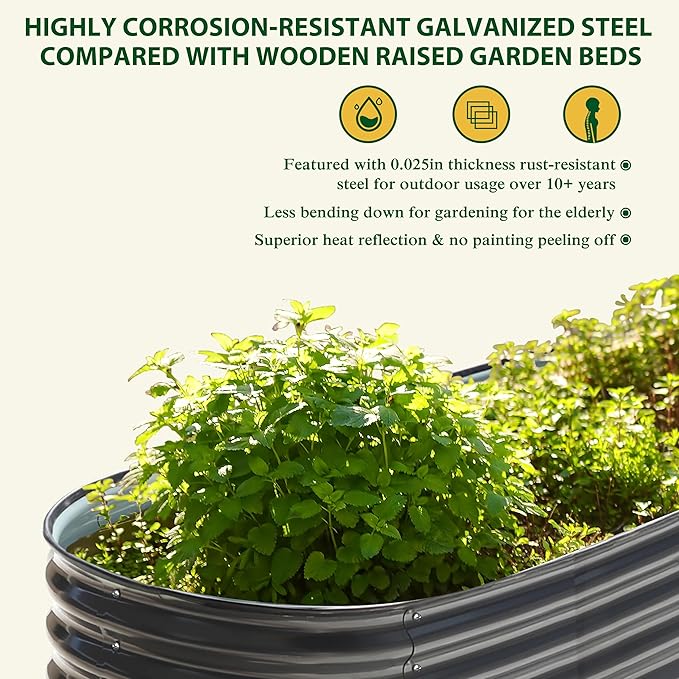 BlueWish 8ftx2ftx2ft Raised Garden Beds Outdoor with 2 Aluminum Support Rods, Raised Beds for Gardening with Galvanized Steel, Rubber Strips, Garden Boxes Outdoor Raised for Backyard, Garden, Lawn
