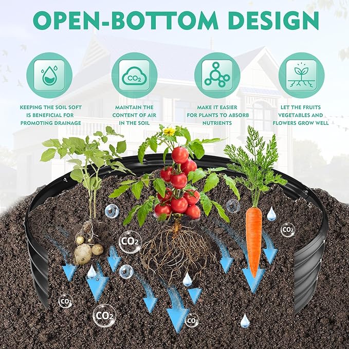 2.7FT Diameter Galvanized Garden Raised Bed/Plant Box/Fire Pit Ring - 0.8mm Thick,12 Inch Tall,Perfect for Planting a Variety of Flowers,Herbs,Vegetables (Black, 32 Dia X 11.5 inches)