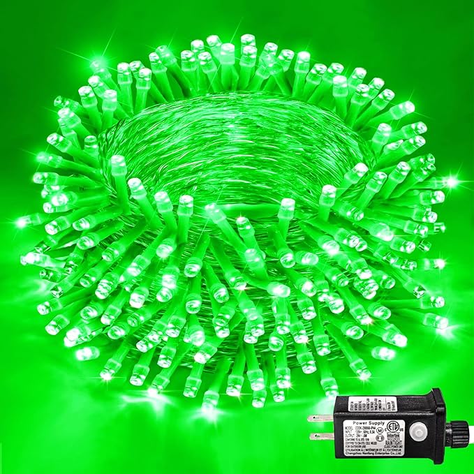 250 LED Green String Lights Indoor, 82ft St Patricks Day Lights Clear Wire 8 Modes Plug in Waterproof Christmas Lights for Indoor Room Christmas Tree Party Holiday Decorations