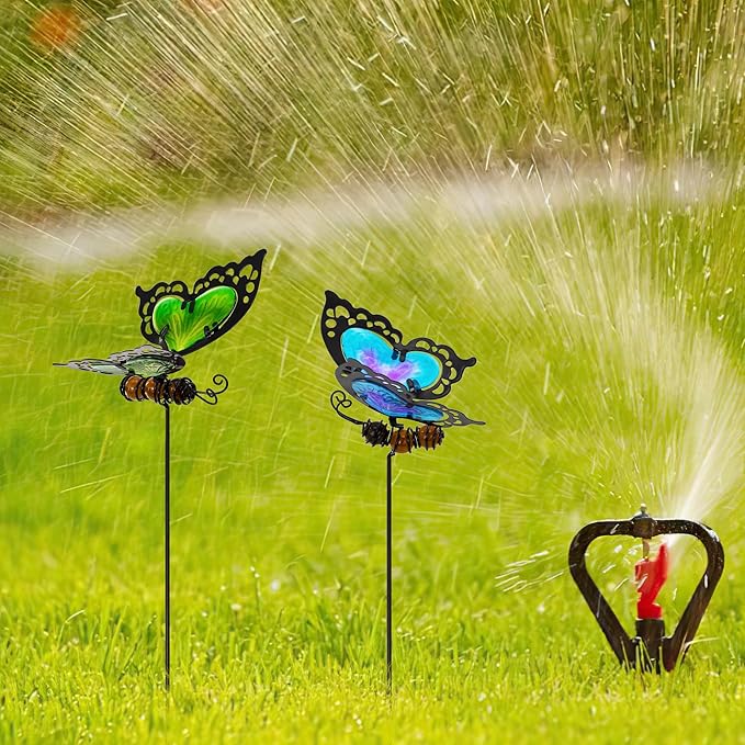 Voumsil Butterfly Garden Stakes,Butterfly Kit Made of Glass and Metal,Colorful Butterflies Garden Decorations Can Make The Garden Full of Color and Vitality. (Blue and Green)