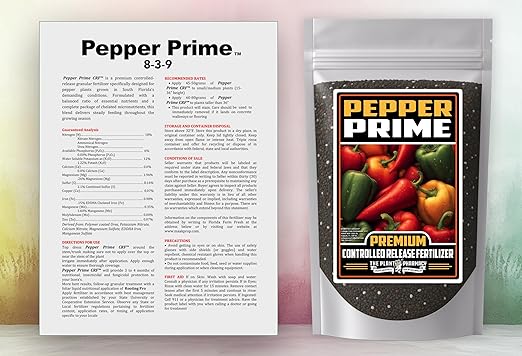Fertilizer Commercial Grade | Pepper Prime 8-3-9 | 5 Ounces | Custom Professional Mix Blend | Controlled-Release Granular | Chelated Micronutrients | Season-Long Feed | Container and In-Ground Plants