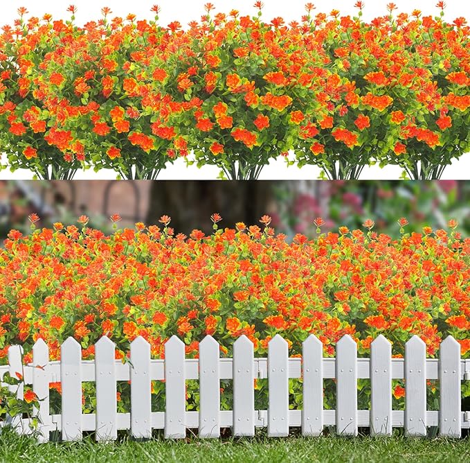 Grunyia 20 Bundles Artificial Flowers UV Resistant Fake Flowers No Fade Faux Plants Garden Porch Window Box Decorating (Orange)